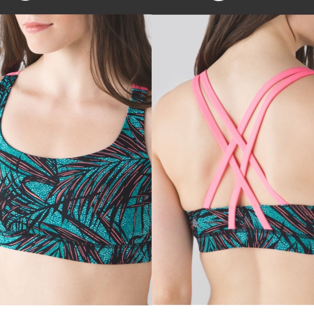 Lululemon Energy Bra Mini Palm Lace Tofino Teal Multi / Flash Light, Size 6